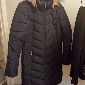 Tommy Hilfiger Chevron Faux Fur Trim Hooded Puffer Coat